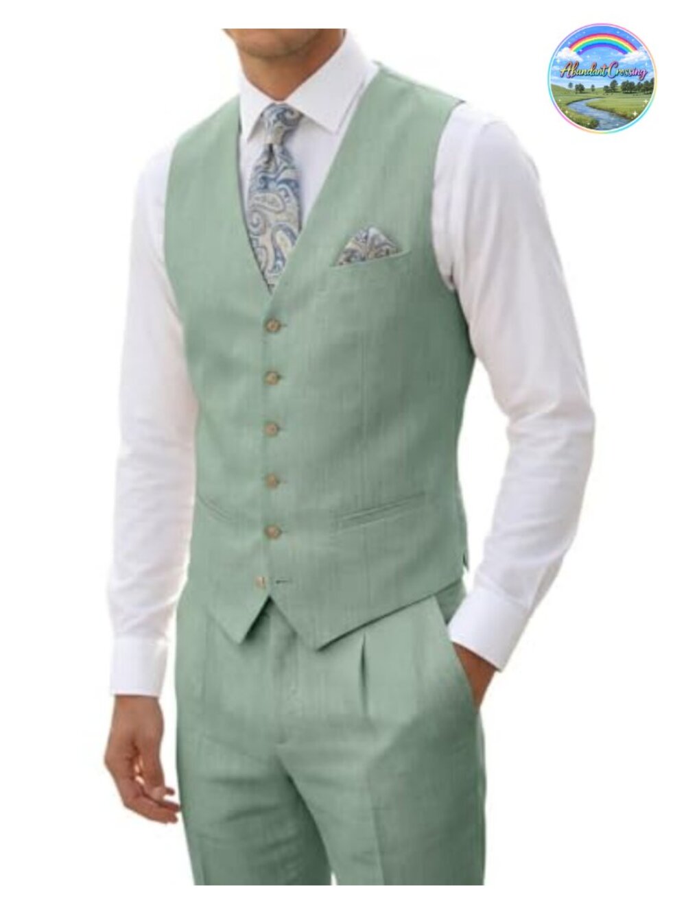 Men's Cotton Linen Vest and Pants Suit Set Beach Wedding Summer Formal